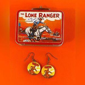 Tonto Dangle Earrings and Lone Ranger/Tonto Vintage 1997 Lunch Box Ornament